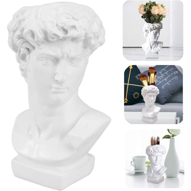 foto del prodotto bebusingoto vaso per fiori con busto di david e composizione floreale, statua di david, scultura artigianale, vaso a forma di testa, portapenne in