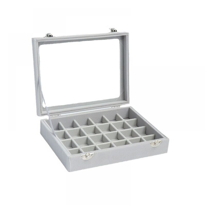 foto del prodotto bebusingoto - vassoio portagioie in velluto trasparente con coperchio trasparente e 24 scomparti, espositore per gioielli trasparente, organizer