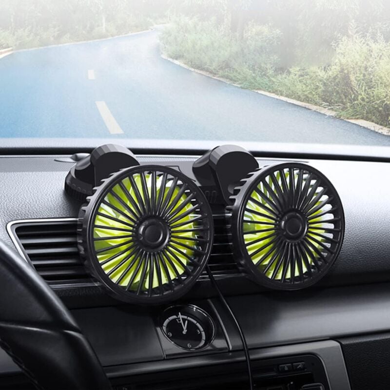 foto del prodotto bebusingoto ventola di raffreddamento per auto, ventola di raffreddamento a doppia testa regolabile a 360 , motore brushless, ventola per auto a