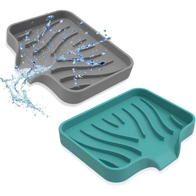 foto del prodotto bebusingoto verde grigio confezione da 2 portasapone in silicone per doccia, portasapone da montaggio su ponte per lavandino asciutto, facile da
