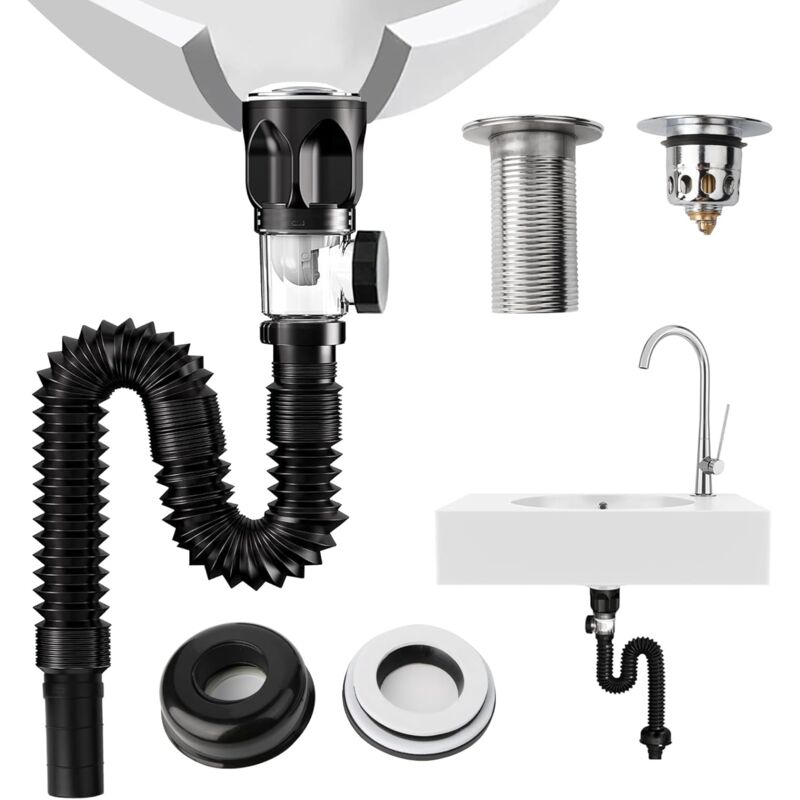 foto del prodotto bebusingoto x kit tappo lavello kit tubo di scarico lavello sifone antiodore filtro pop up da 415 a 950 mm estendibile