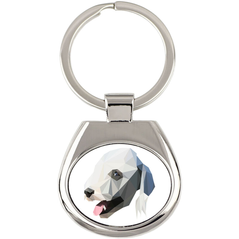 foto del prodotto bedlington terrier, rothbury terrier portachiavi geometrico con foto e scritta art dog