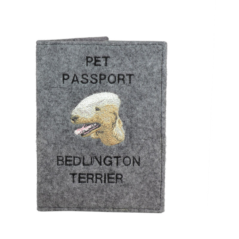 foto del prodotto bedlington terrier, rothbury terrier portapassaporto per cani, portadocumenti, regalo per viaggiatori di art dog