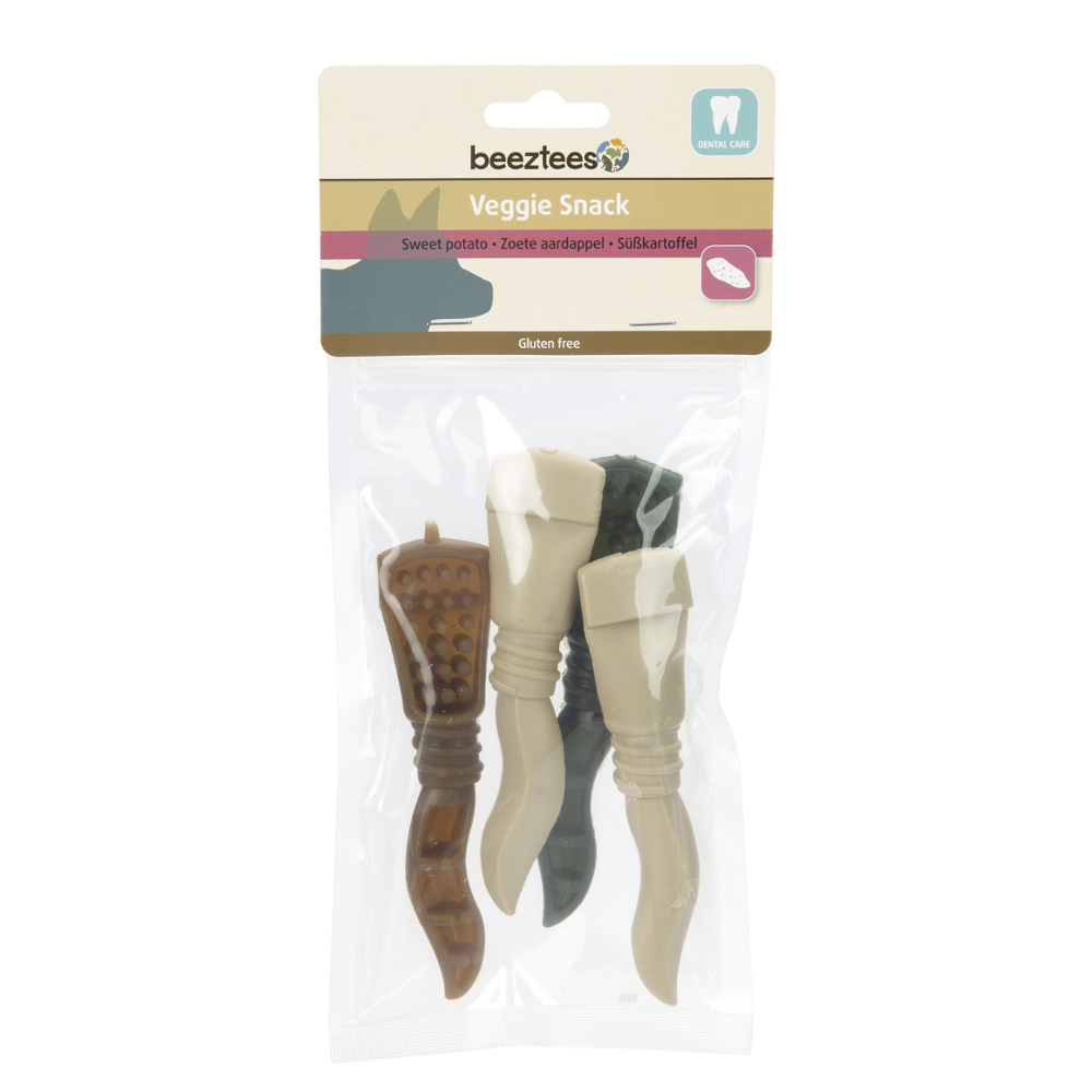 foto del prodotto beeztees veggie snack igiene dentale per cani 4 pz da 13 cm