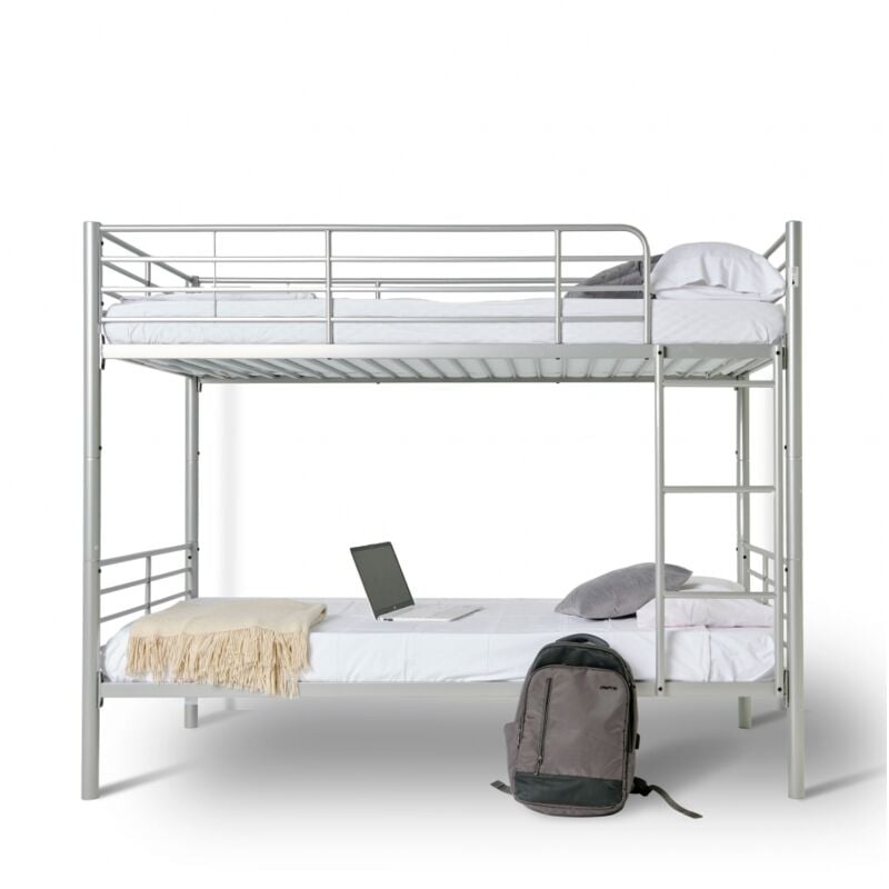 foto del prodotto befara letto a castello metallico twins con materassi argento 80 x 190 cm