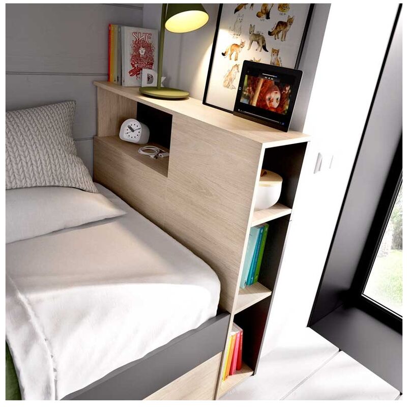 foto del prodotto befara letto con cassetti e ripiani memory grafite naturale