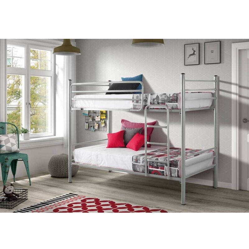 foto del prodotto befara letto metallico polar argento 90 x 190 con letto aggiuntivo