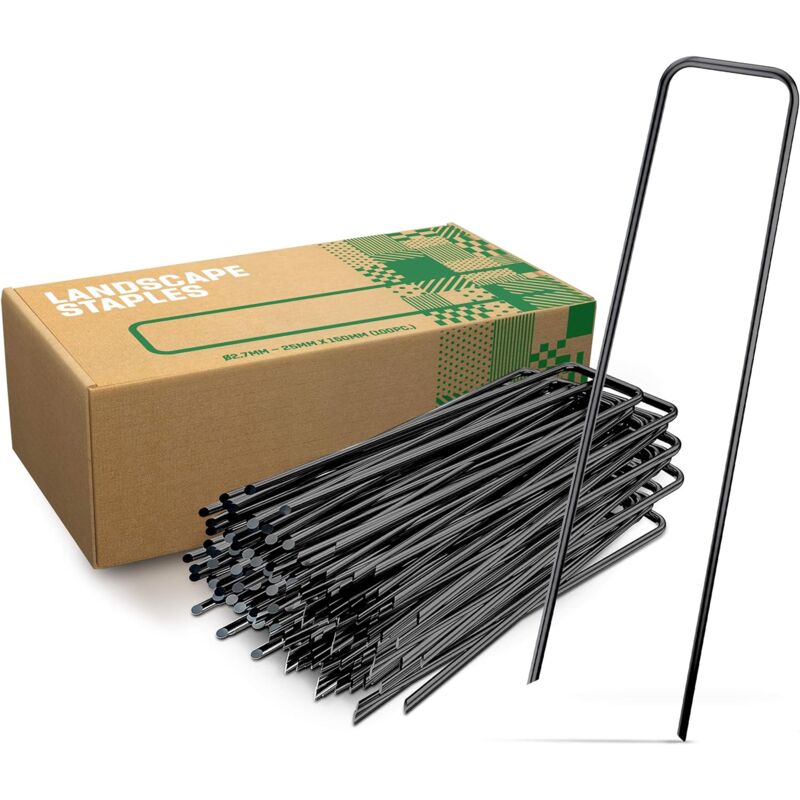 foto del prodotto befestigungspf hle aus stahl 100 st ck f r mulch und gartent cher, z une und netze 150 mm lang, 30 mm breit, 2,8 mm