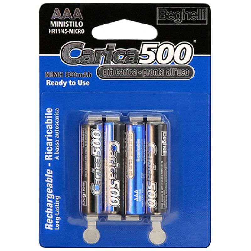 foto del prodotto beghelli batterie ricaricabili ministilo aaa mod. carica500 blister 4pz