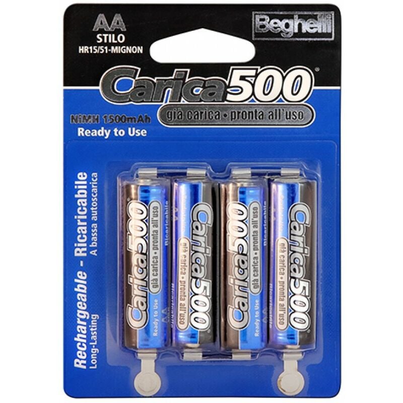 foto del prodotto beghelli batterie ricaricabili stilo aa mod. carica500 blister 4 pz