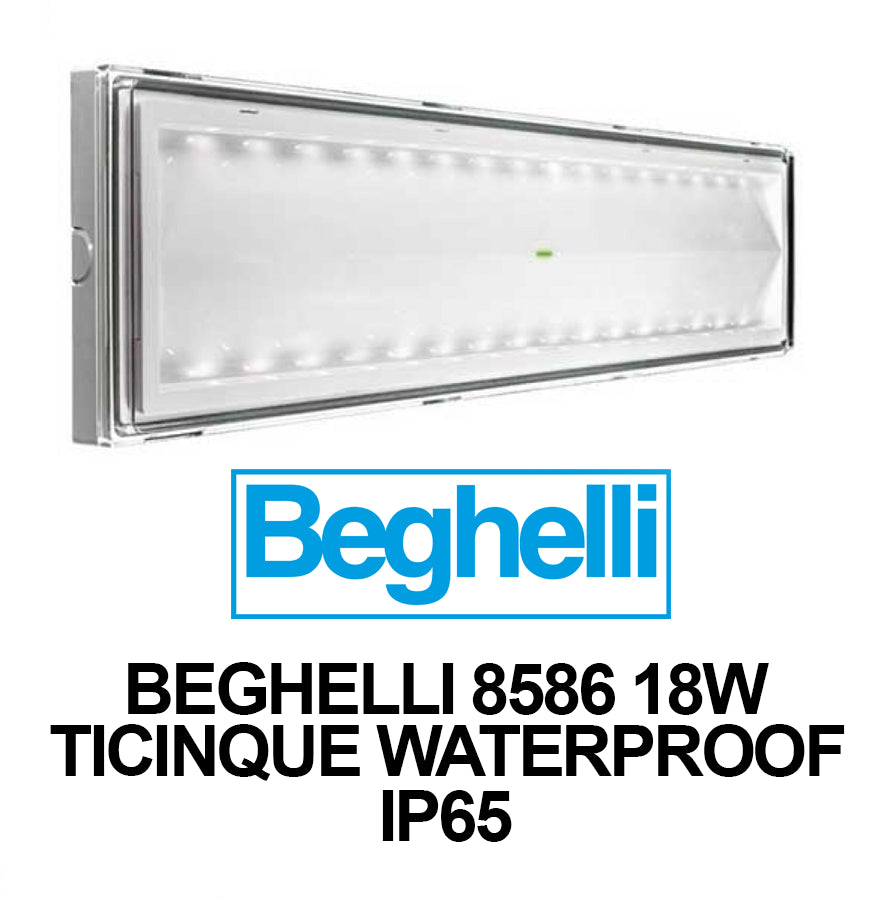 foto del prodotto beghelli beg8586 lampada di emergenza led ticinque se 18w autonomia 8h corpo bianco waterproof ip65