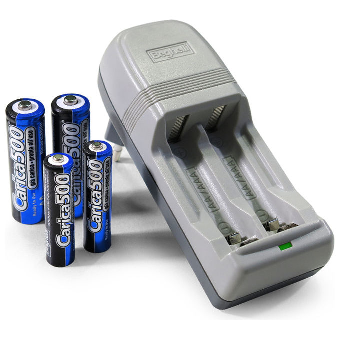 foto del prodotto beghelli caricabatteria carica500 pack 2xaa 1500mah 2x aaa 800mah