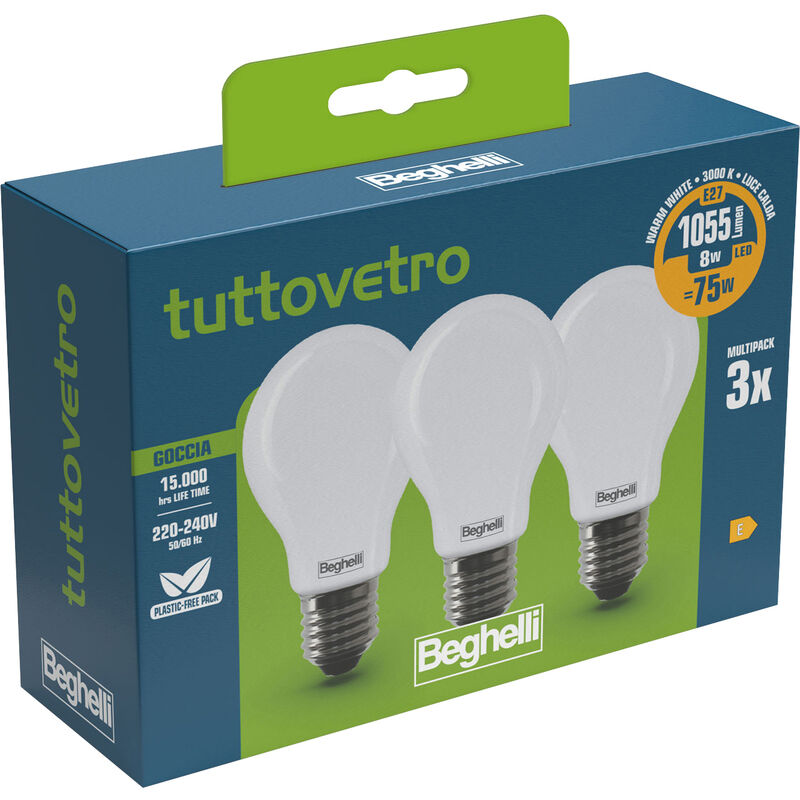 foto del prodotto beghelli led 58050 goccia e27 w8 ca3000k set 3