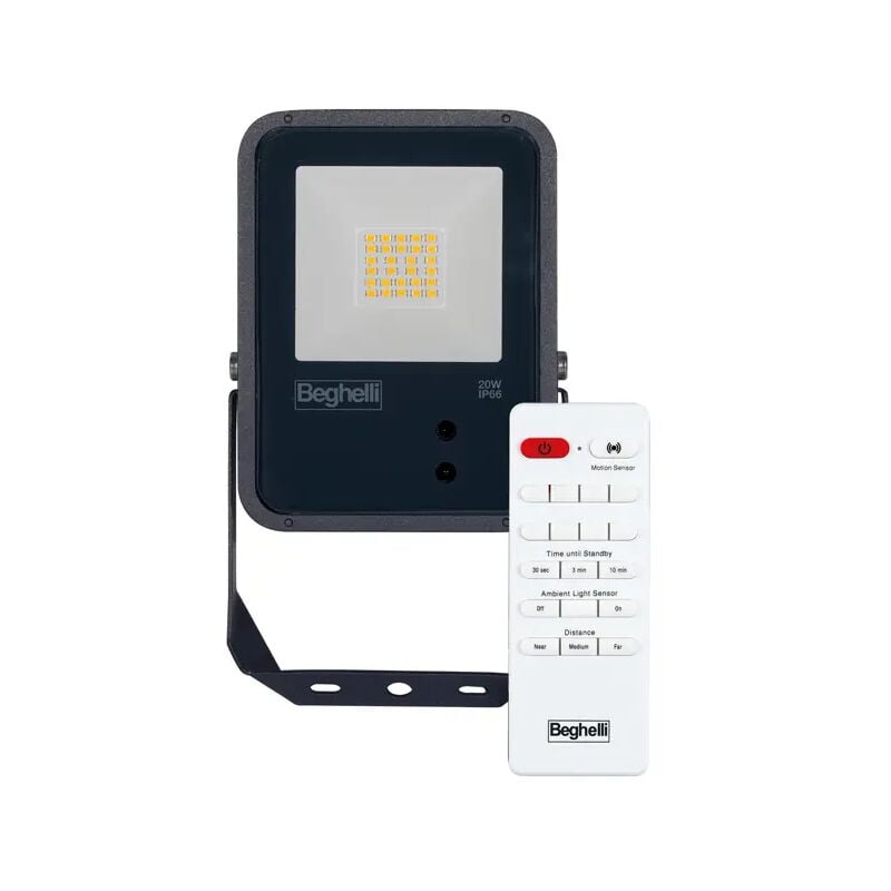 foto del prodotto beghelli proiettore floodlight fl led 20w nero ip66 sens 4k 86169