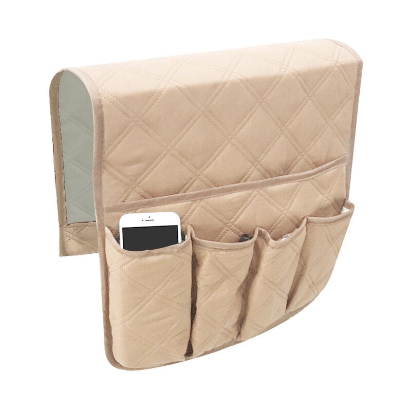 foto del prodotto beige organizer per braccioli per poltrona, copertura protettiva per poltrona divano, tasche sospese salvaspazio, custodia antiscivolo per telefono,
