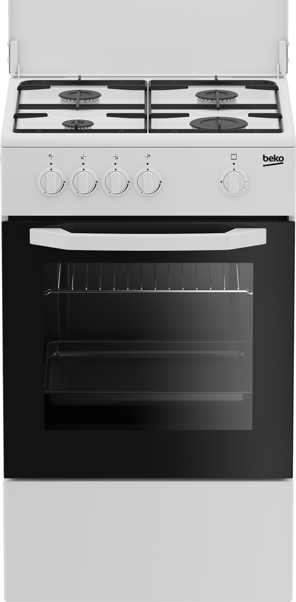 foto del prodotto beko cucina csg42009dw, lxdxa 50x50x85, bianca, forno a gas grill, piano cottura a gas 4 zone, coperchio in metallo