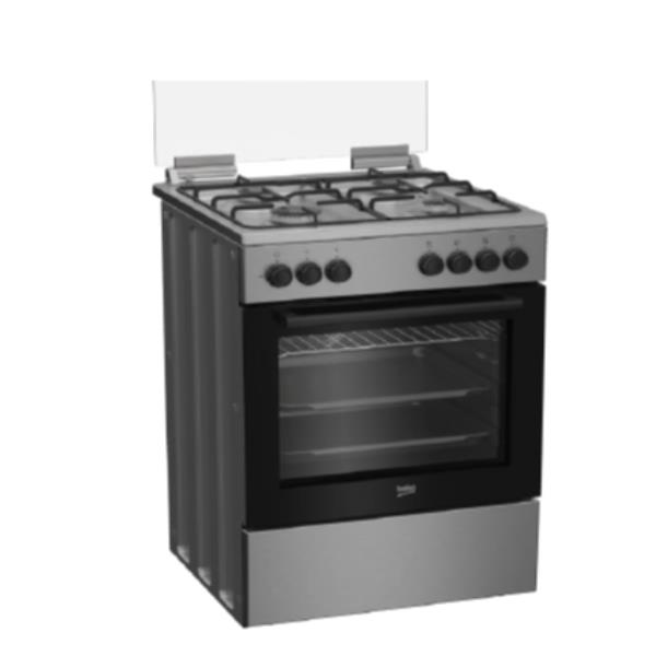 foto del prodotto beko fbe62120xd cucina a libera installazione inox, 60x60cm, piano gas, forno elettrico ventilato, grill elettrico, 66 lt, lasse a