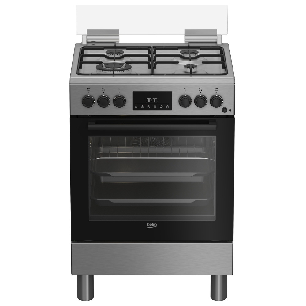 foto del prodotto beko fbe62310gx cucina a libera installazione inox, 60x60cm, piano gas, forno elettrico ventilato, grill elettrico, 66 lt, lasse a