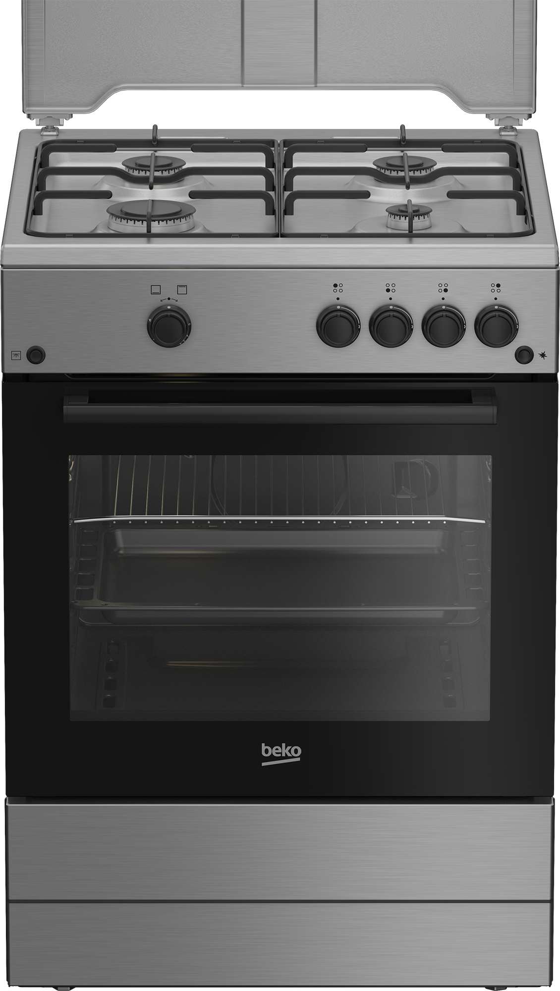 foto del prodotto beko fbg62010dx cucina a libera installazione inox, 60x60cm, piano gas, forno a gas, grill a gas, 64lt, lasse a