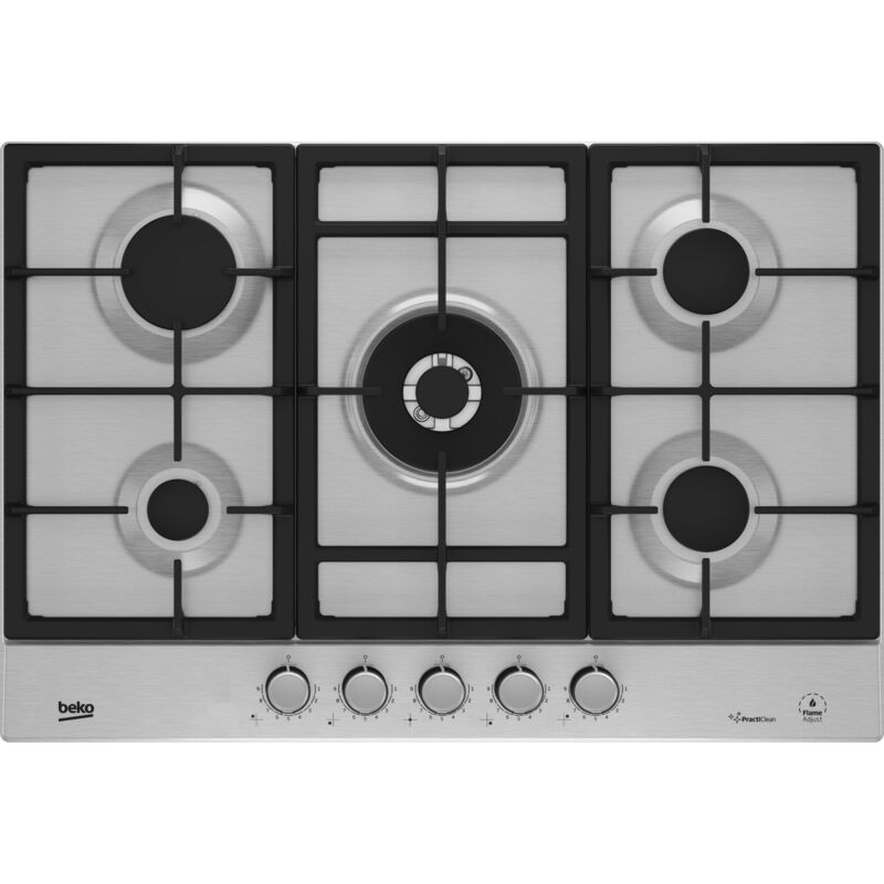 foto del prodotto beko hiaw75226sxe piano a gas con practiclean e flameadjust, 4 bruciatori 1 wok high power, 75 cm. colore del prodotto acciaio inox,
