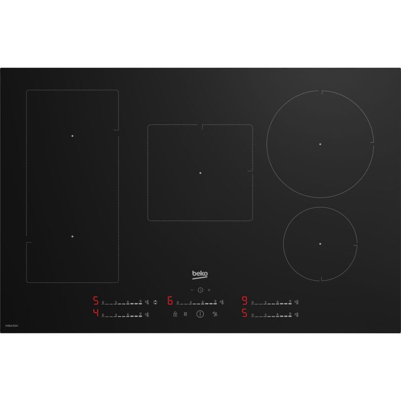 foto del prodotto beko hii85720uft piano a induzione, 5 zone con 1 sezione indyflex, 80 cm. colore del prodotto nero, posizionamento dell'apparecchio da incasso,