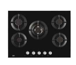 foto del prodotto beko hilw75222s nero da incasso 75 cm gas 5 fornello i 