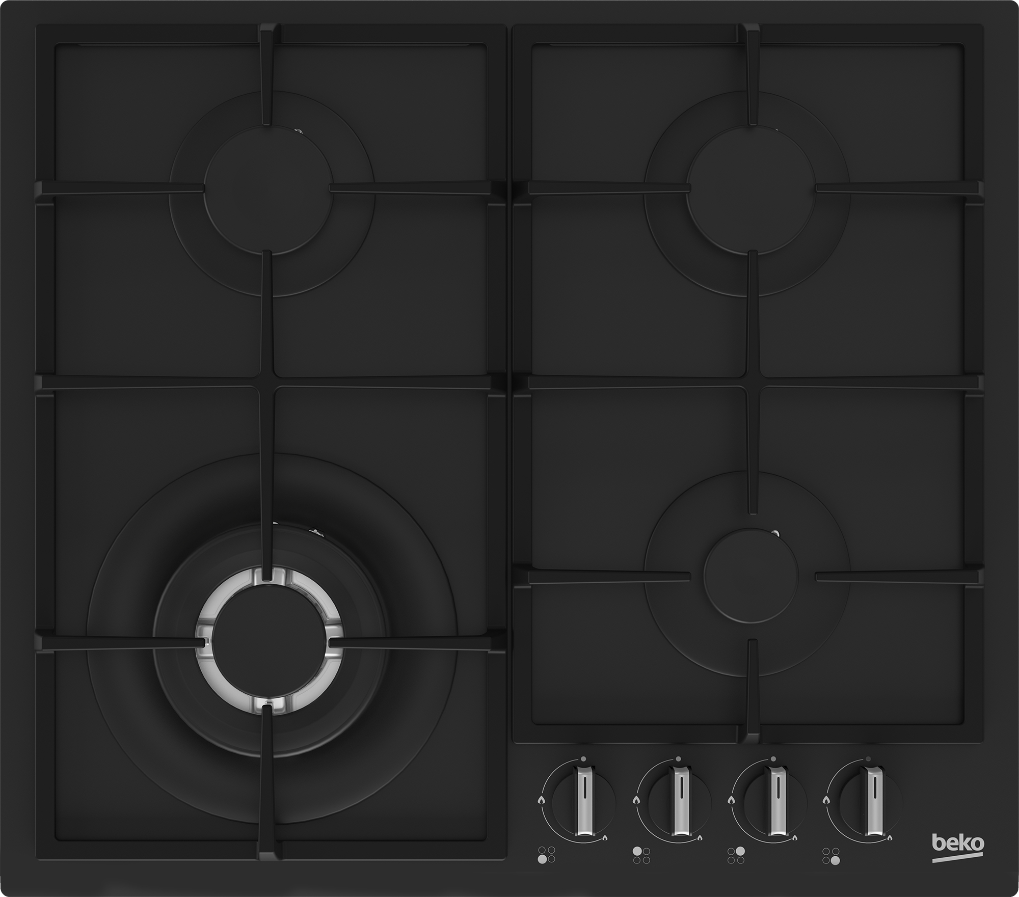 foto del prodotto beko hiyg 64225 sbo piano cottura nero da incasso 60 cm gas 4 fornello i 