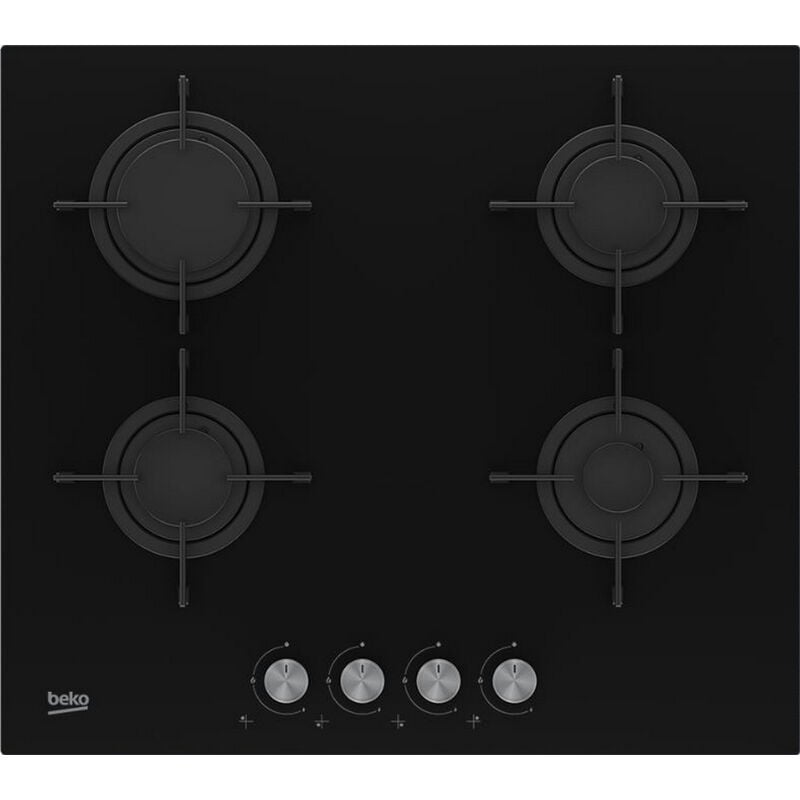 foto del prodotto beko piano cottura a gas 60cm 4 fuochi 7400w vetro nero hilg64221s