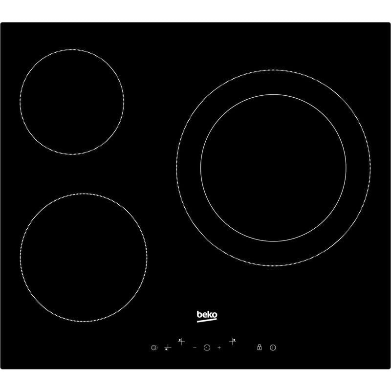 foto del prodotto beko piano cottura in vetroceramica 60cm 3 fuochi 5700w nero hic63402t