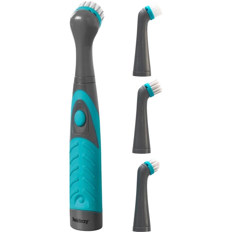 foto del prodotto beldray la082718eu7 spazzola di precisione power clean con manico corto, spazzola elettrica per pulizia a fondo, 4 testine oscillanti, impugnatura