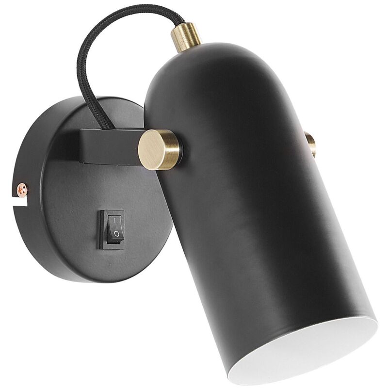 foto del prodotto beliani applique da parete in metallo nero con paralume regolabile 17 cm tyria