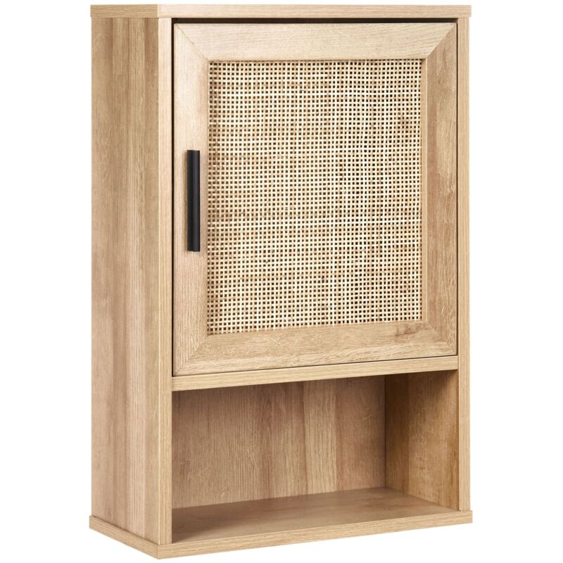 foto del prodotto beliani armadietto da bagno a parete boho armadietto portaoggetti rattan frontale a treccia 40 x 60 cm legno chiaro rosell