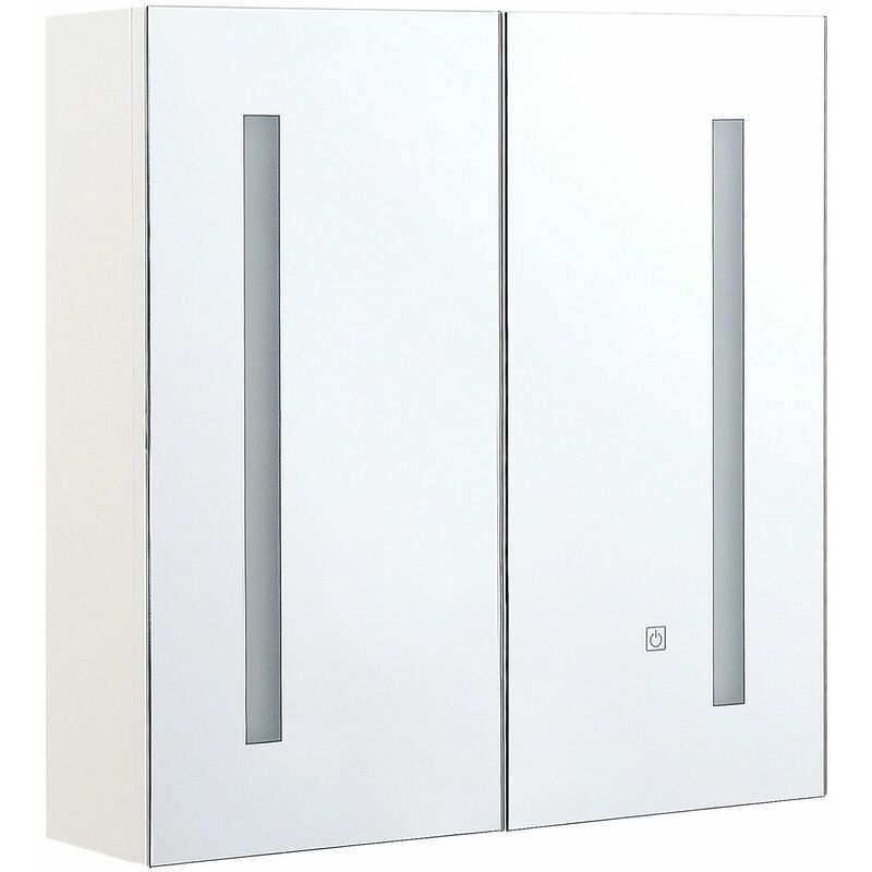 foto del prodotto beliani armadietto da bagno con 2 ante a specchio con luci led chabunco