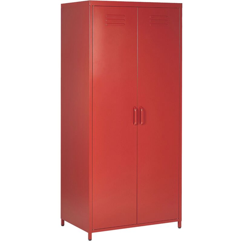 foto del prodotto beliani armadio metallo rosso 2 ante 3 ripiani e appendiabiti 76 x 50 x 171 cm varna