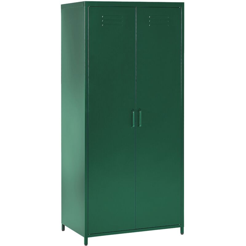 foto del prodotto beliani armadio metallo verde 2 ante 3 ripiani e appendiabiti 76 x 50 x 171 cm varna