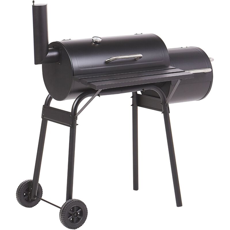 foto del prodotto beliani barbecue a carbonella con coperchio rotelle e affumicatore termometro nero katla