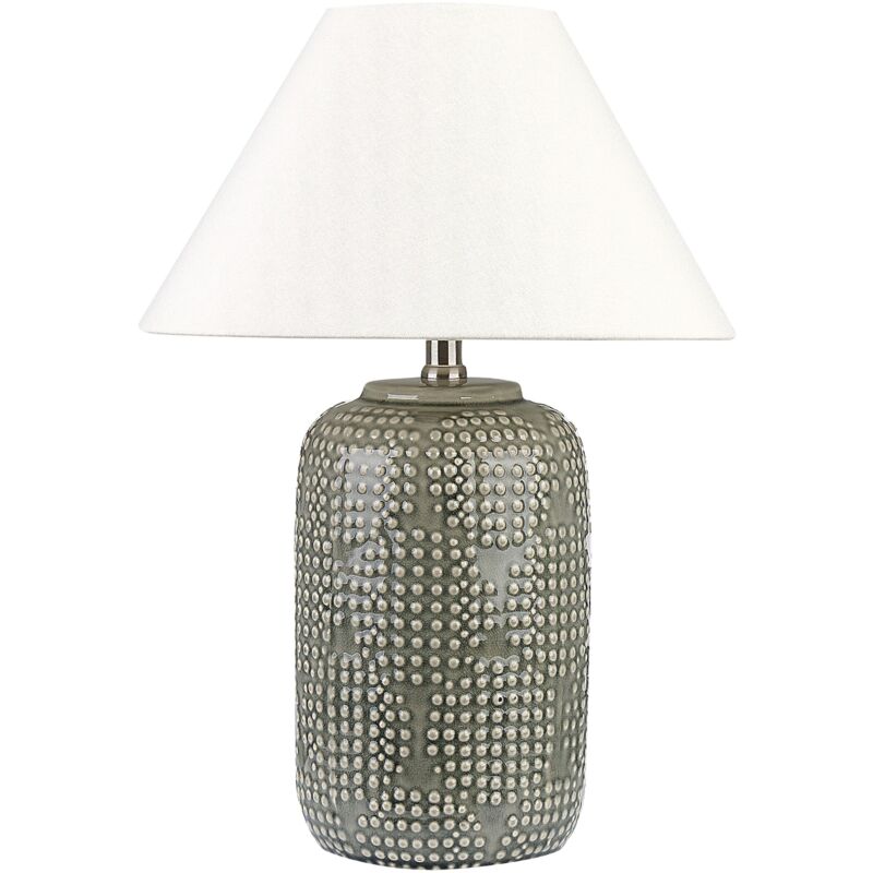 foto del prodotto beliani base per lampada da tavolo in ceramica luce d ambiente paralume bianco grigia mussel