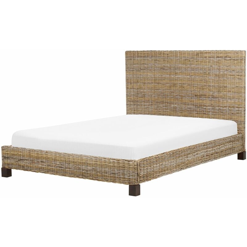 foto del prodotto beliani camera da letto moderna boho ue letto matrimoniale con base 140 x 200 cm rattan mogano testata intrecciata naturale salbris