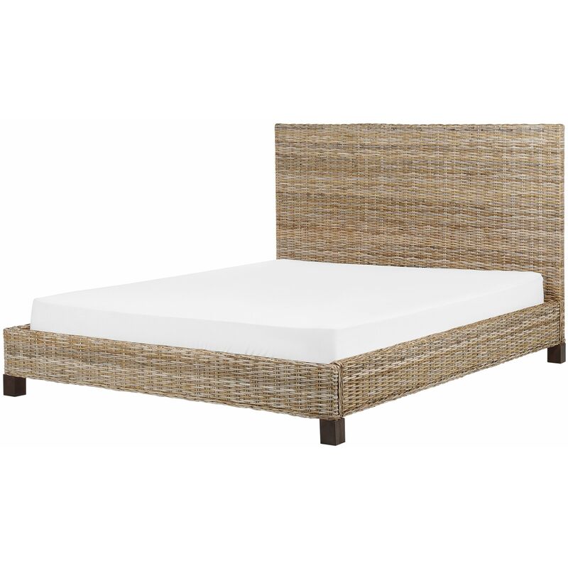 foto del prodotto beliani camera da letto moderna boho ue letto matrimoniale con base 160 x 200 cm rattan mogano testata intrecciata naturale salbris
