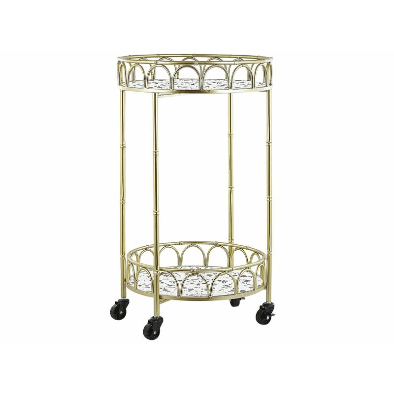foto del prodotto beliani carrello da cucina con rotelle dorato e piano effetto terrazzo shafter