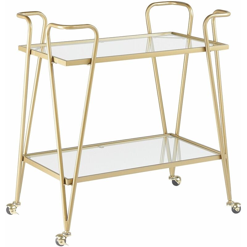 foto del prodotto beliani carrello da cucina dorato a due ripiani aperti in vetro 75 x 45 cm noti