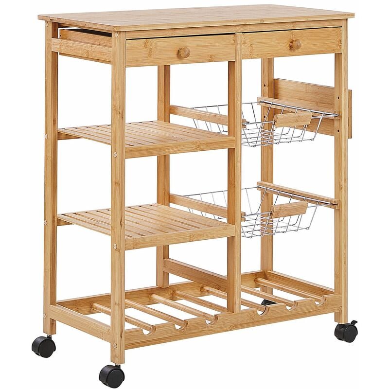 foto del prodotto beliani carrello da cucina in legno chiaro stile boho con 3 ripiani morino