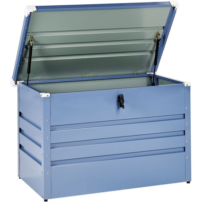 foto del prodotto beliani cassapanca da esterno in acciaio zincato blu 100 x 62 cm cebrosa