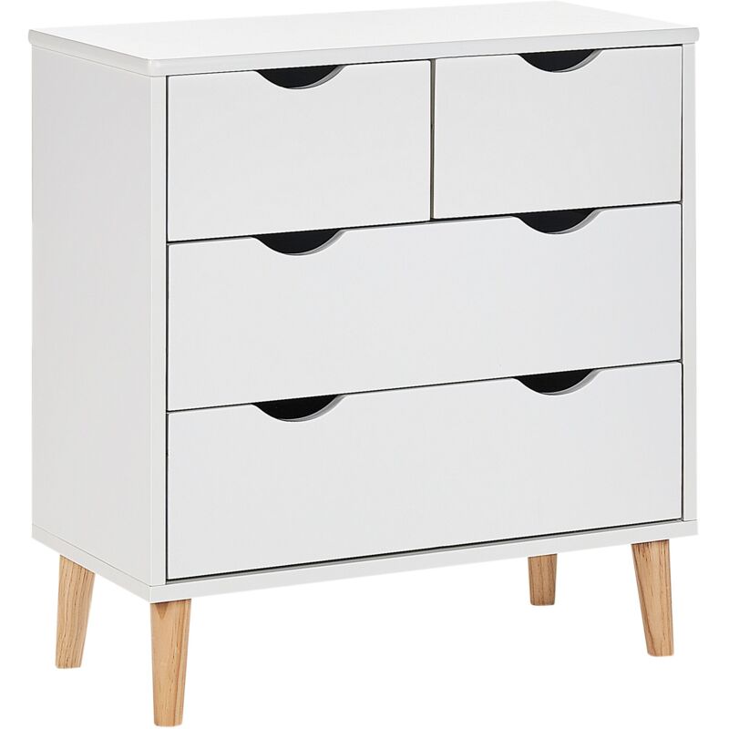foto del prodotto beliani cassettiera a 4 cassetti in mdf con gambe in legno chiaro per la camera dei bambini bianco simmie