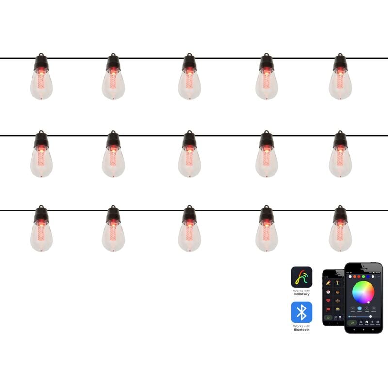 foto del prodotto beliani catena luminosa led con 15 luci che cambiano colore controllate da app 1150 cm con telecomando multicolore itilleq