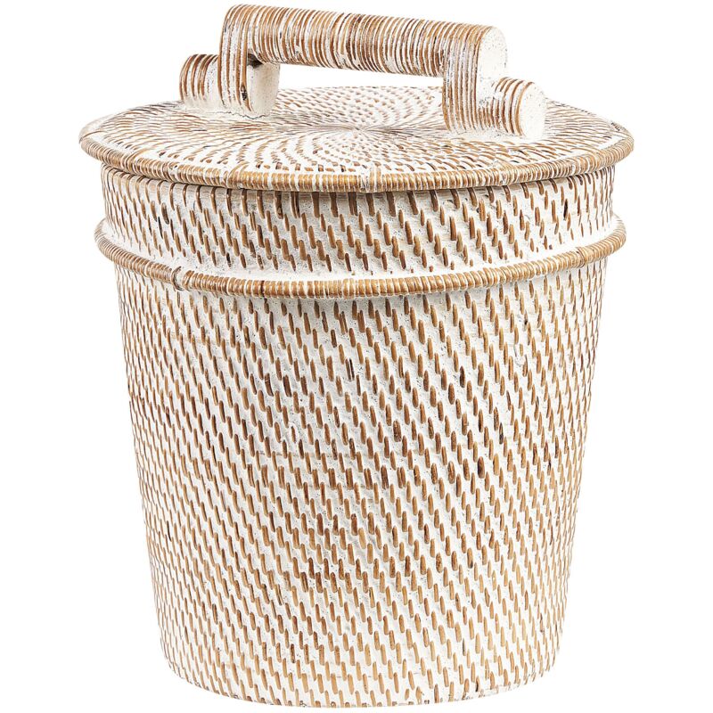 foto del prodotto beliani cestino piccolo in rattan dipinto con coperchio e maniglia 21 cm barumun