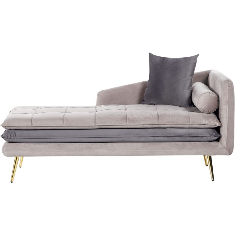 foto del prodotto beliani chaise longue da salotto imbottita e spessa in velluto beige e grigio gonesse