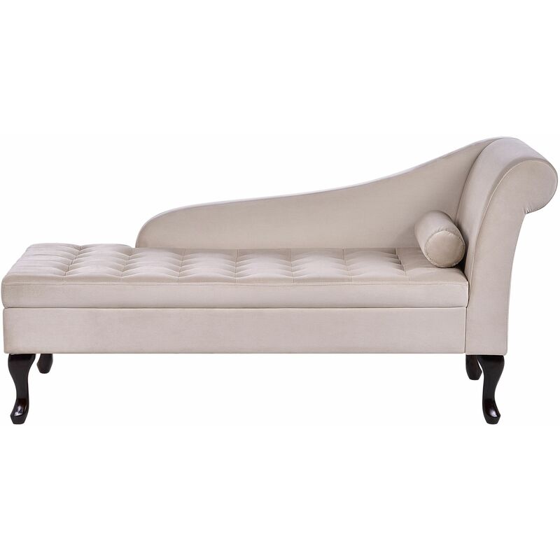 foto del prodotto beliani chaise longue in velluto beige con box contenitore gambe nere versione destra pessac