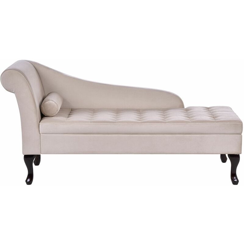 foto del prodotto beliani chaise longue in velluto beige con box contenitore gambe nere versione sinistra pessac