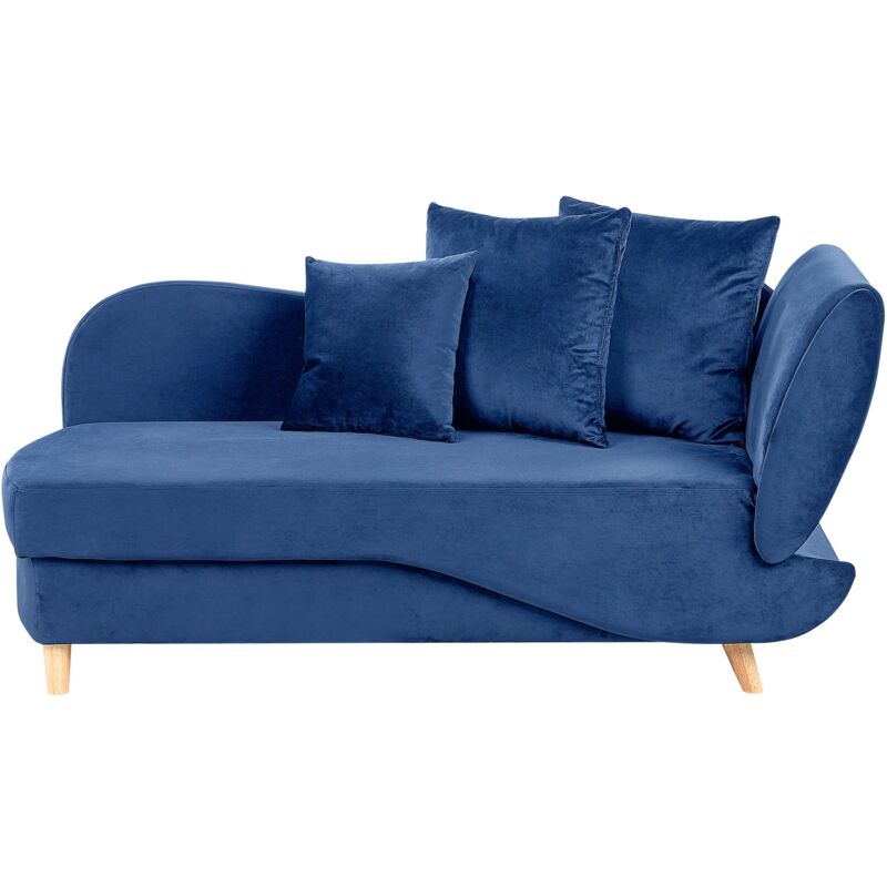 foto del prodotto beliani chaise longue in velluto blu lato destro con contenitore meri